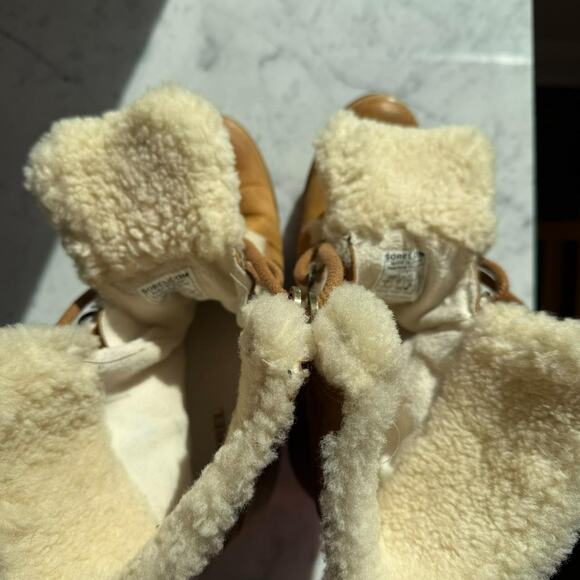 Sorel Joan of Arctic Wedge II Shearling Boots Camel Tan Sz 9 - Picture 7 of 9